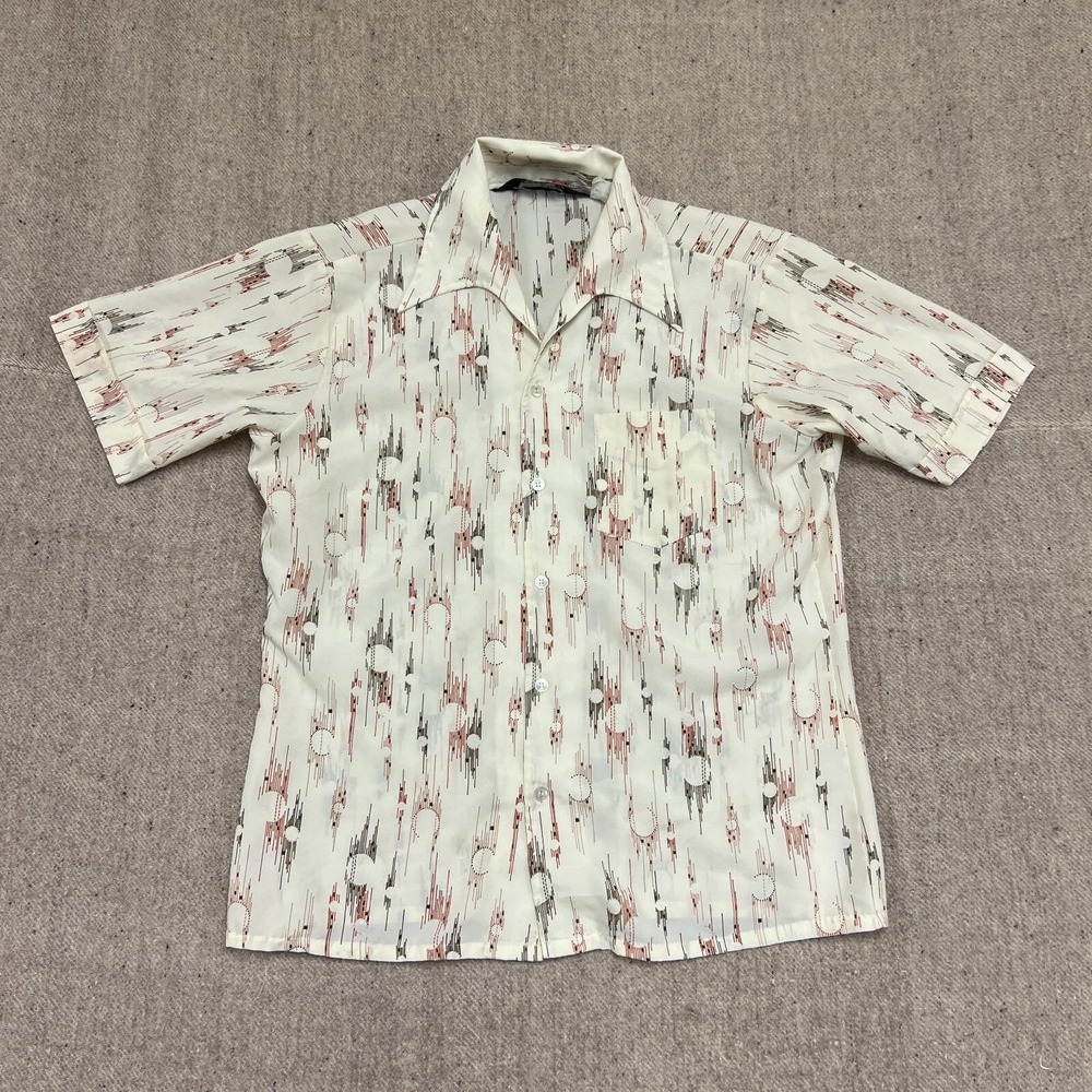 Vintage Campus Button Up Shirt Mens Large White 1970s Short Sleeve